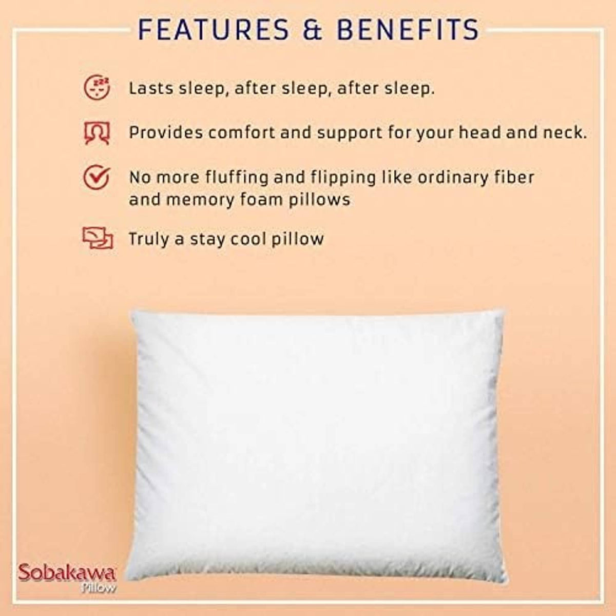 Square pillow with white cover, smooth surface and tidy stitched edges