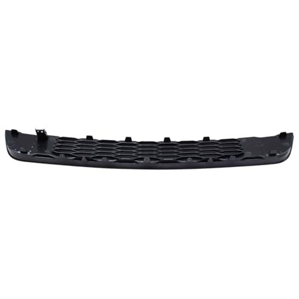 Black rear side of grille insert with honeycomb texture and attachment clips