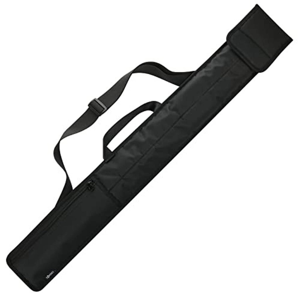 Black 1-cue stick case bag with long padded body and adjustable shoulder strap