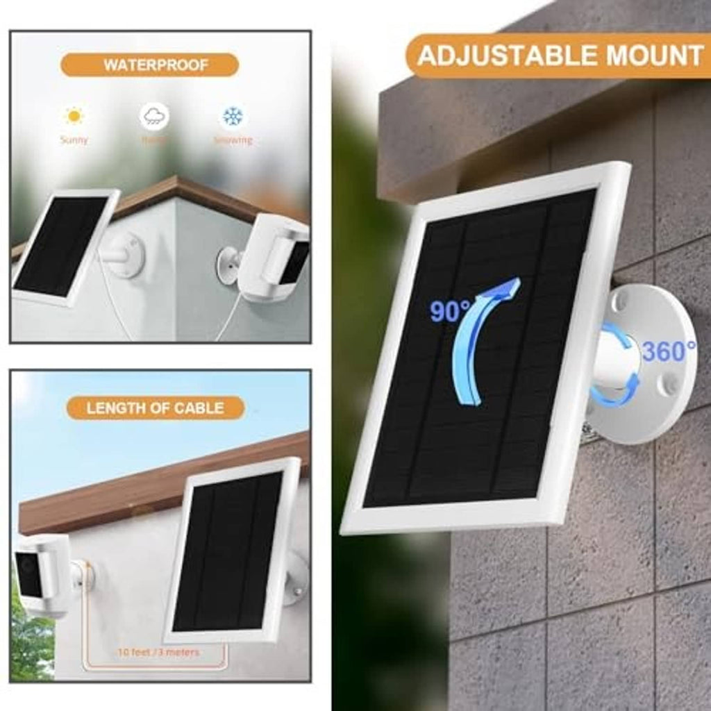 White solar panel with black photovoltaic cell and adjustable wall mounting bracket