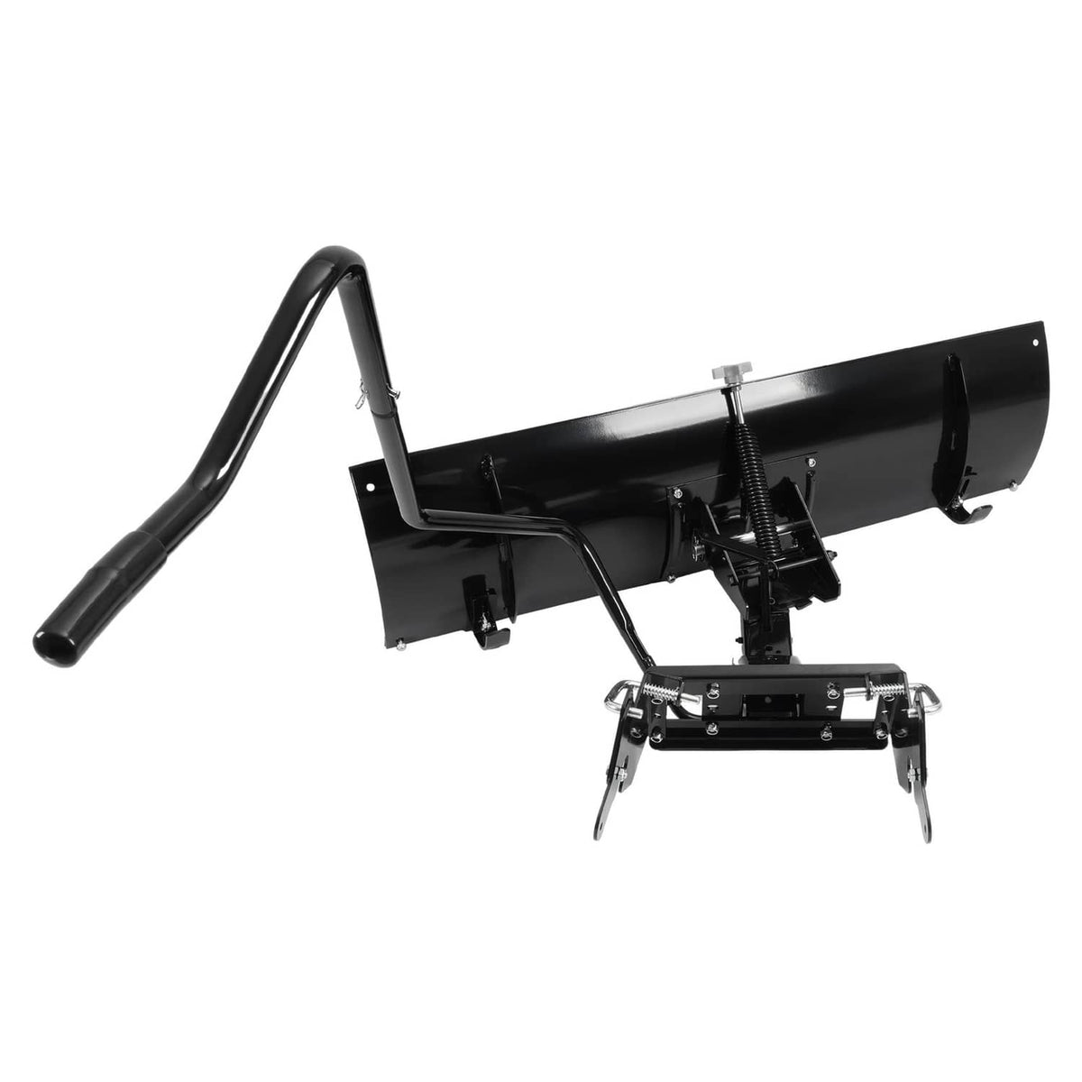46-inch snow blade plow attachment with black blade and spring-loaded linkage base