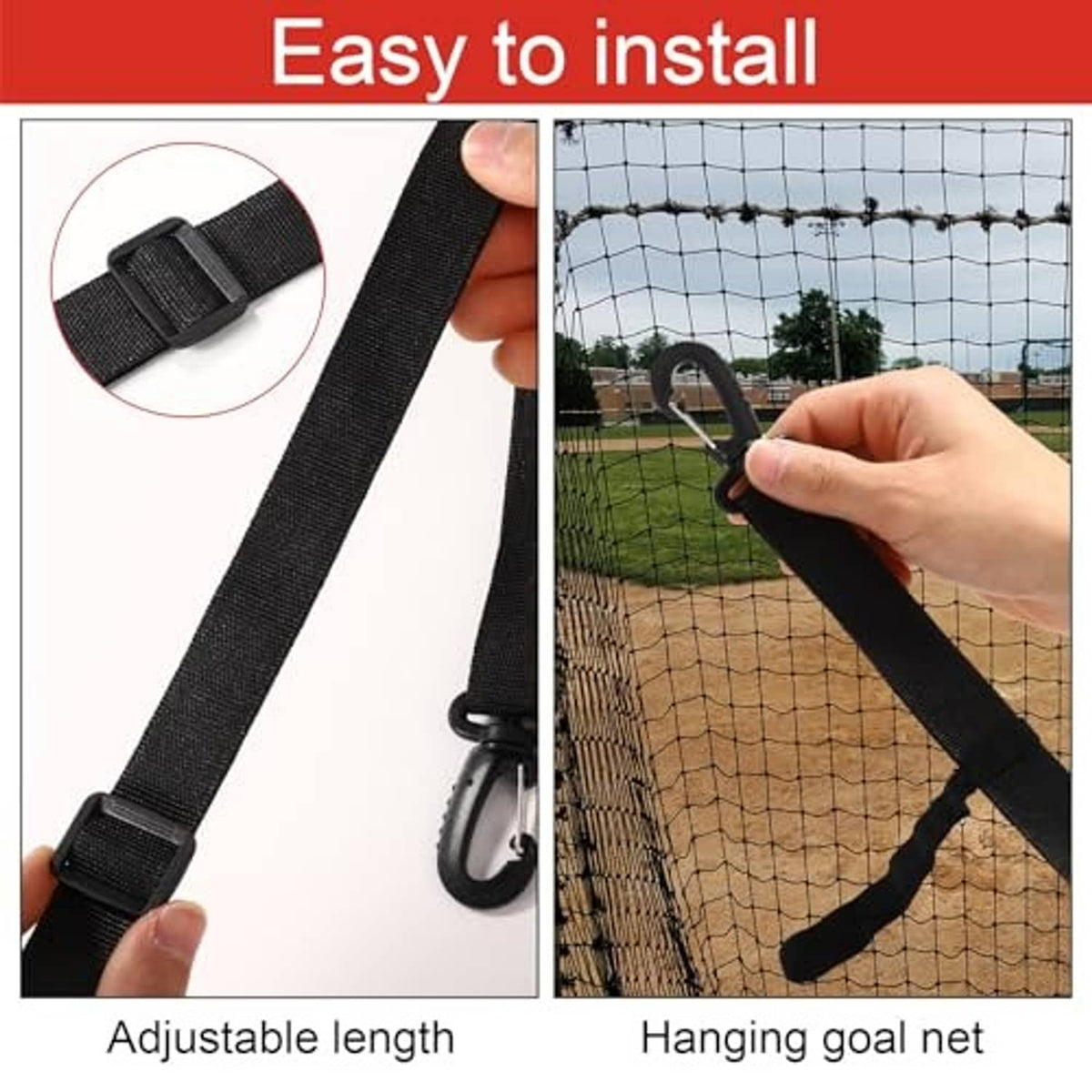 Black adjustable hanging strap with hook for strike zone target net