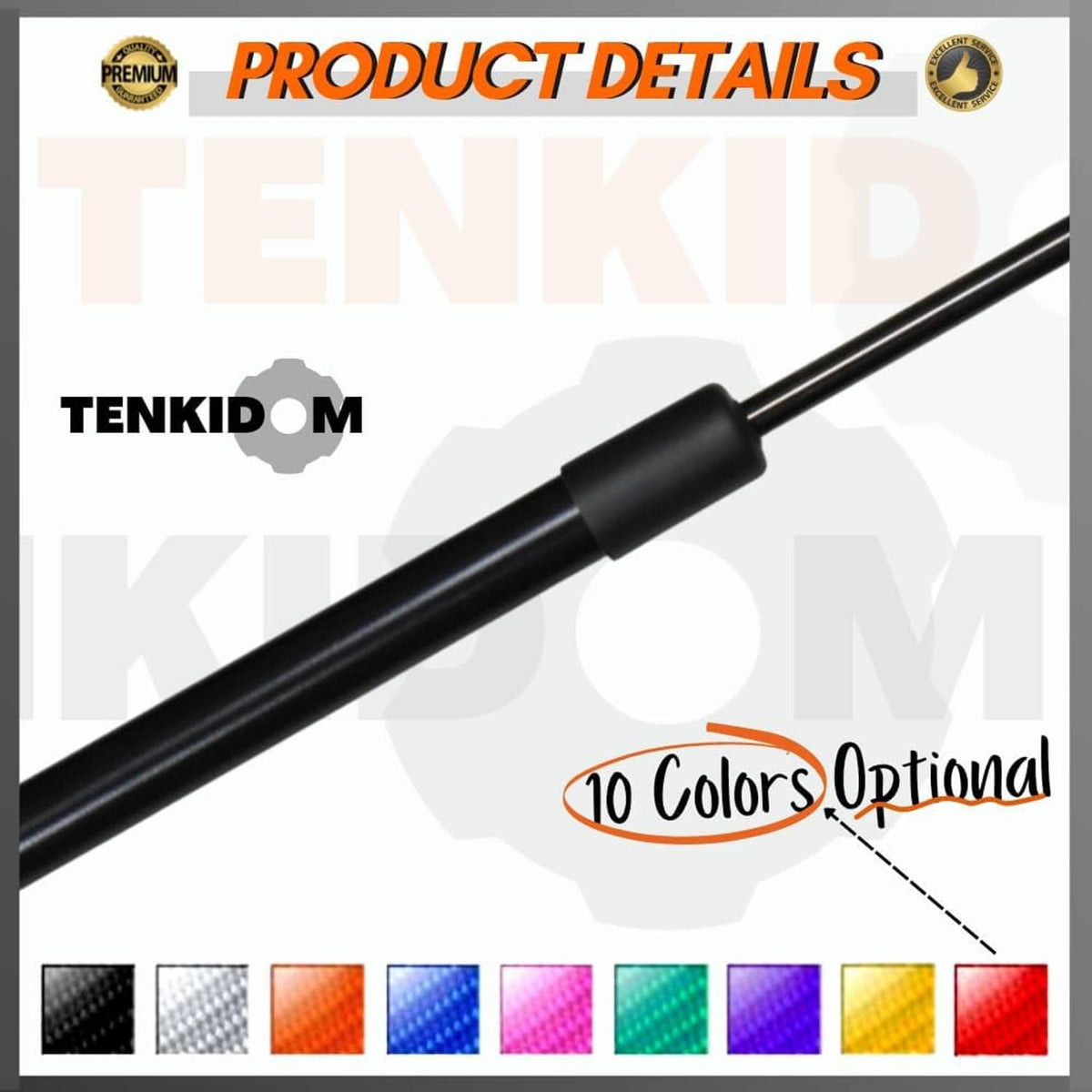 Black tailgate assist shock detail with optional color swatch bar