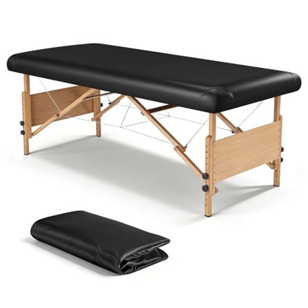 Black massage table cover protector with folded matching cover for massage beds
