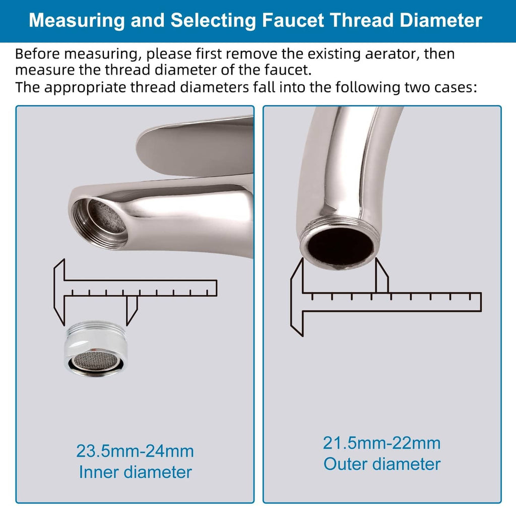 Brushed nickel adapter used to match faucet thread diameter for proper threading