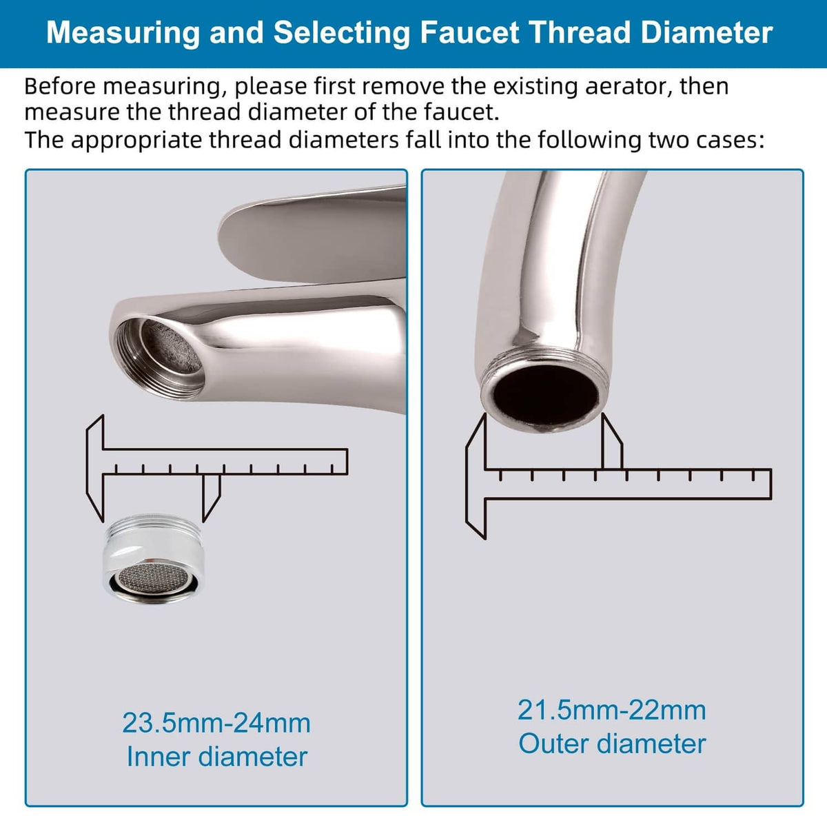 Brushed nickel adapter used to match faucet thread diameter for proper threading