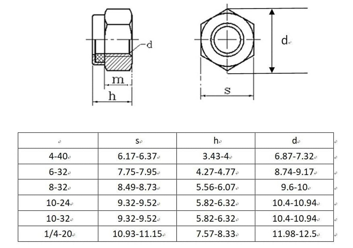 Lock nut dimension diagram showing cross-section and thread measurements