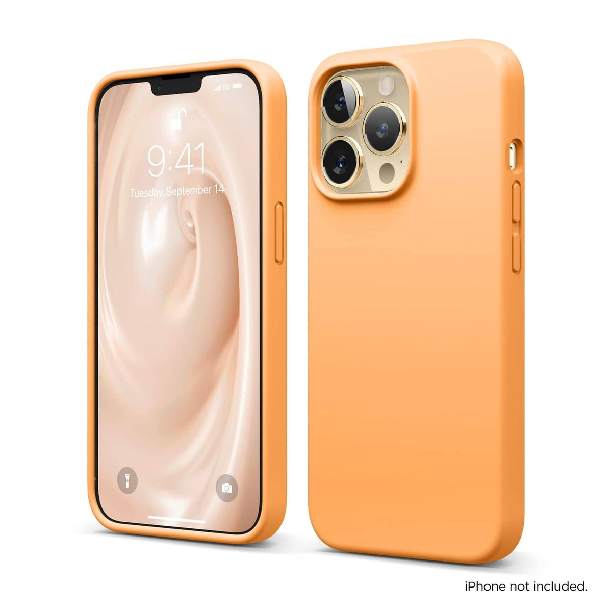 Orange silicone iPhone 13 Pro case front and back view with camera cutouts