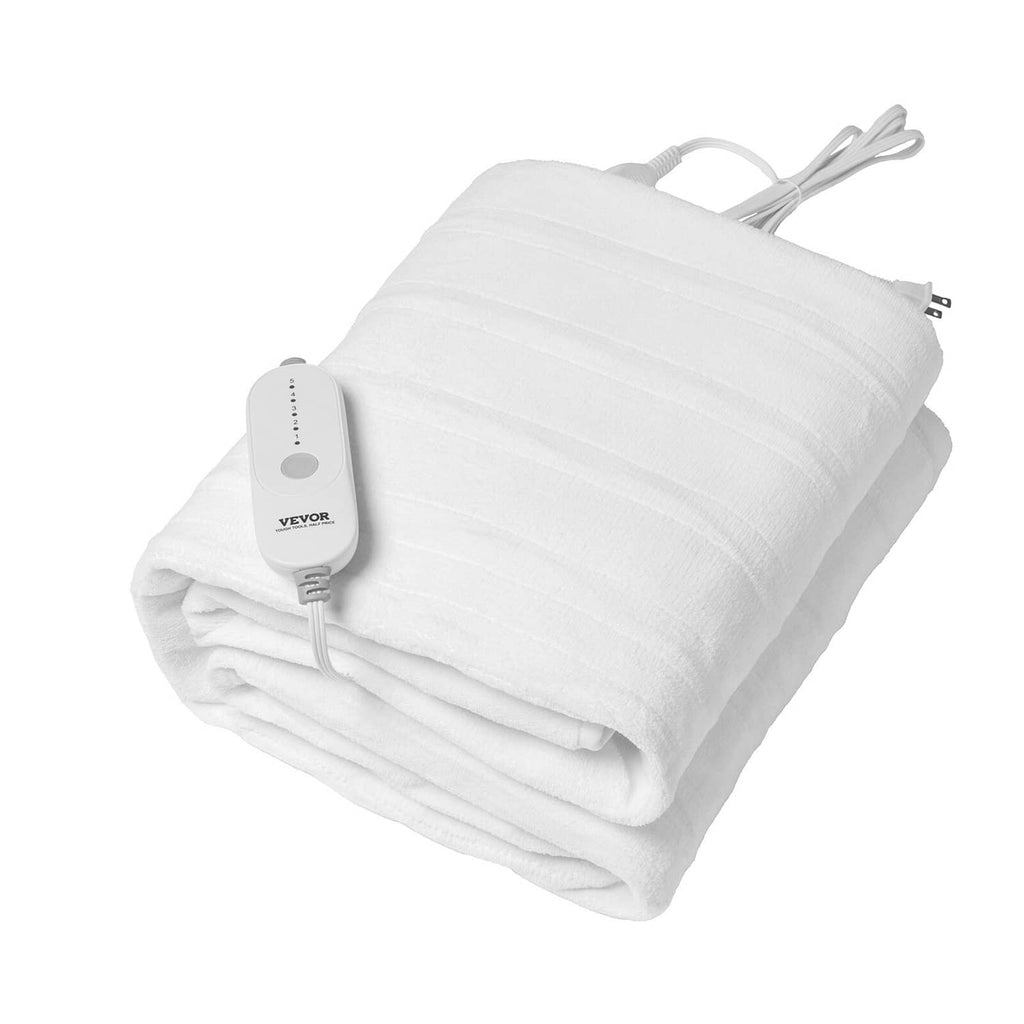 Heated fleece mattress pad with built-in controller and cord, rolled and folded