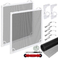 Window screen frame kit with white aluminum frames and dark mesh, set of 2