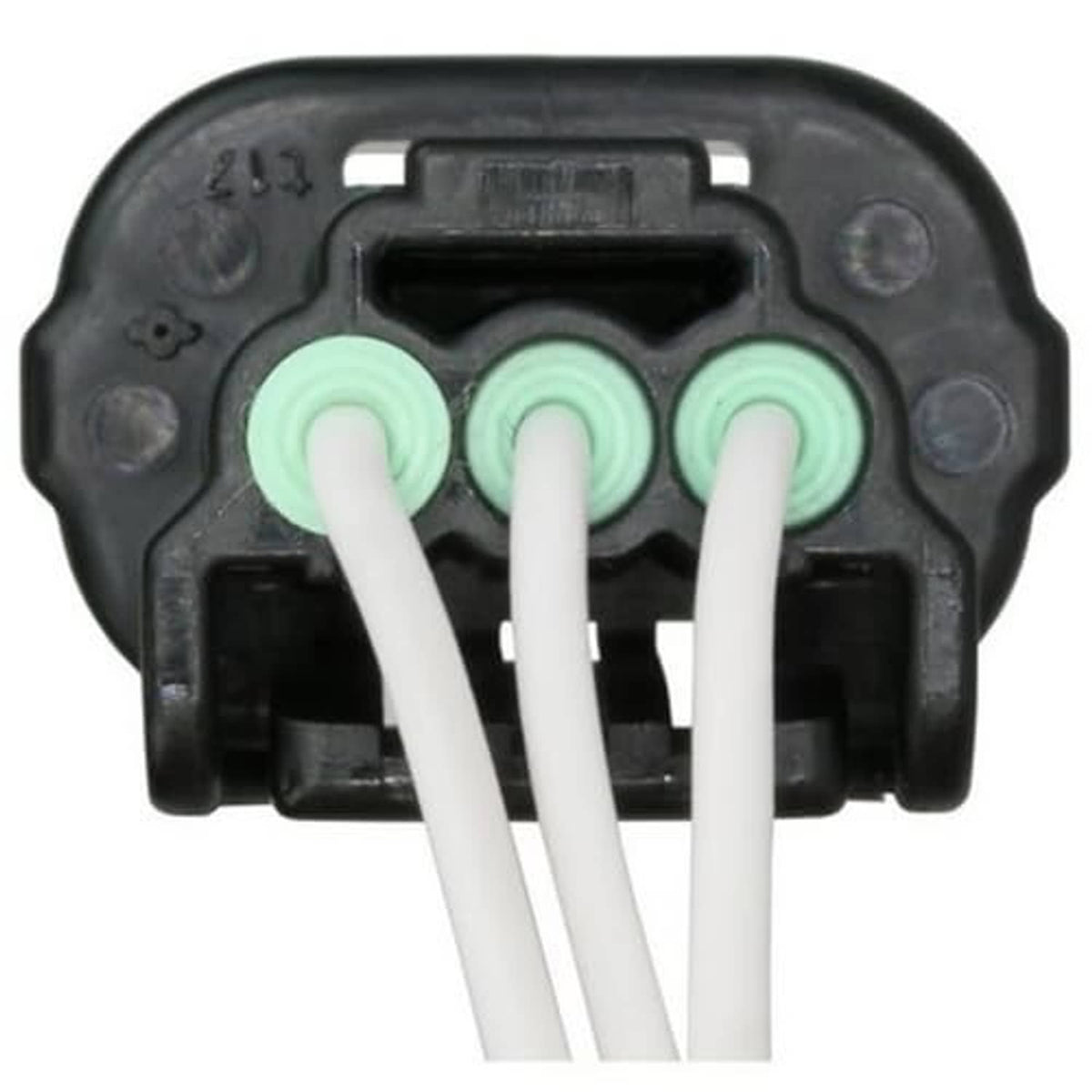 Rear view throttle position sensor connector with three green sockets and three wires