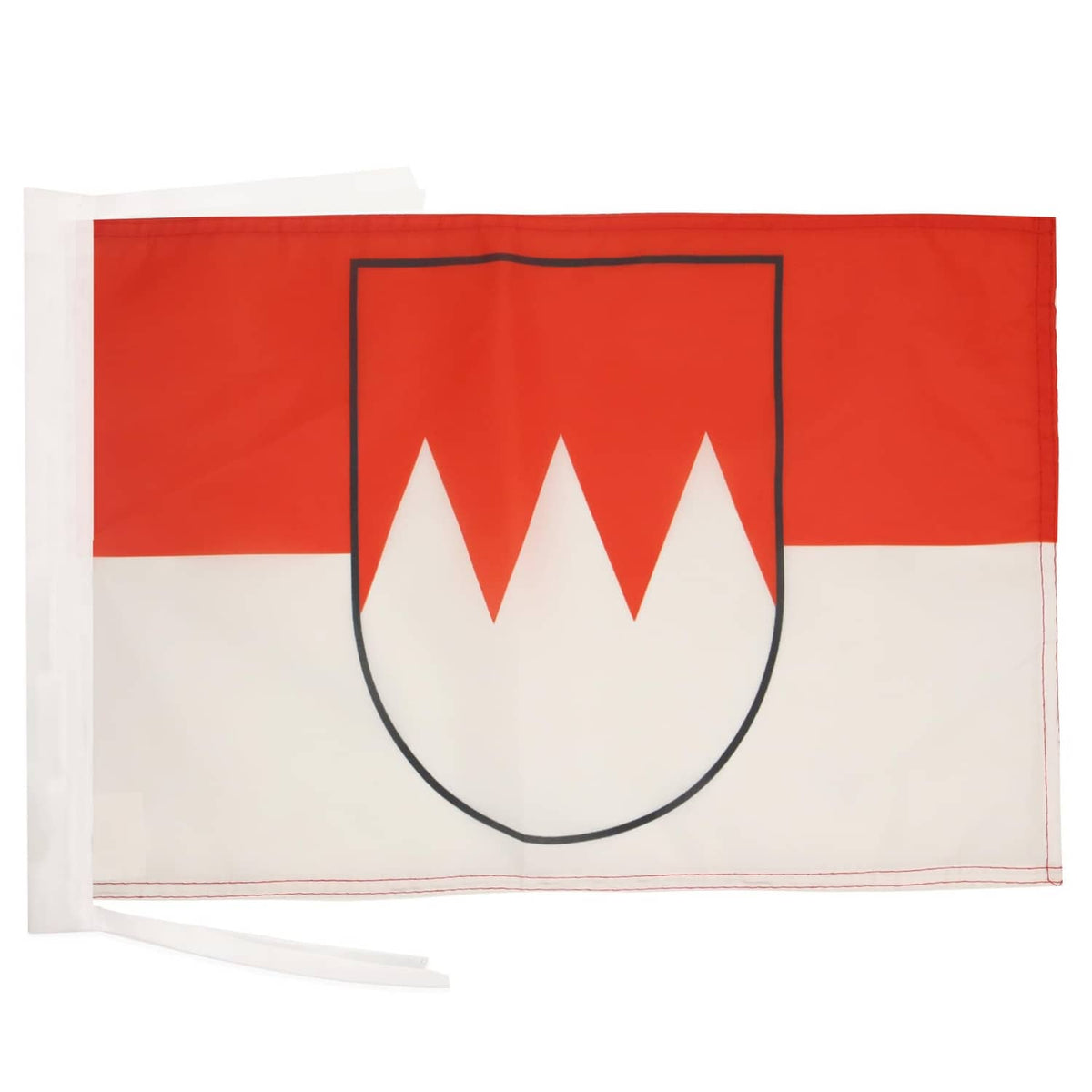 Rectangular Franconia Bavarian flag with red-and-white design and central shield zigzag