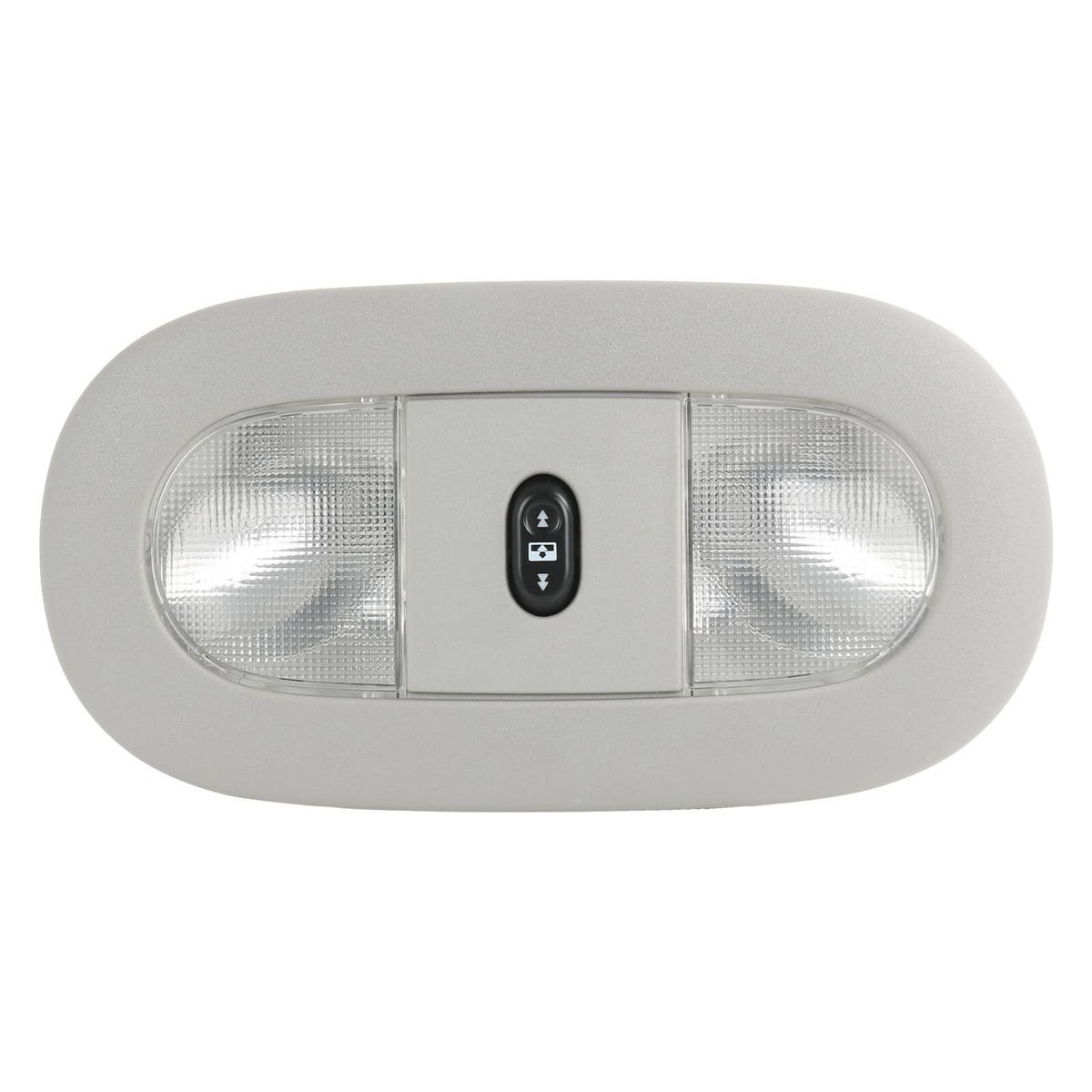 Overhead console LED light with clear twin lenses and black switch button, isolated