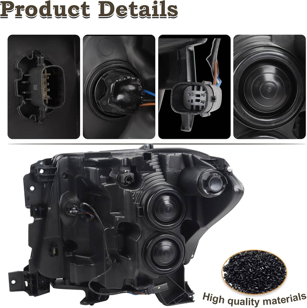Headlight housing with visible projector lens and bulb socket openings