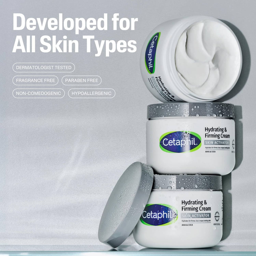 Two Cetaphil Skin Activator cream tubs with gray lids and green Cetaphil logos