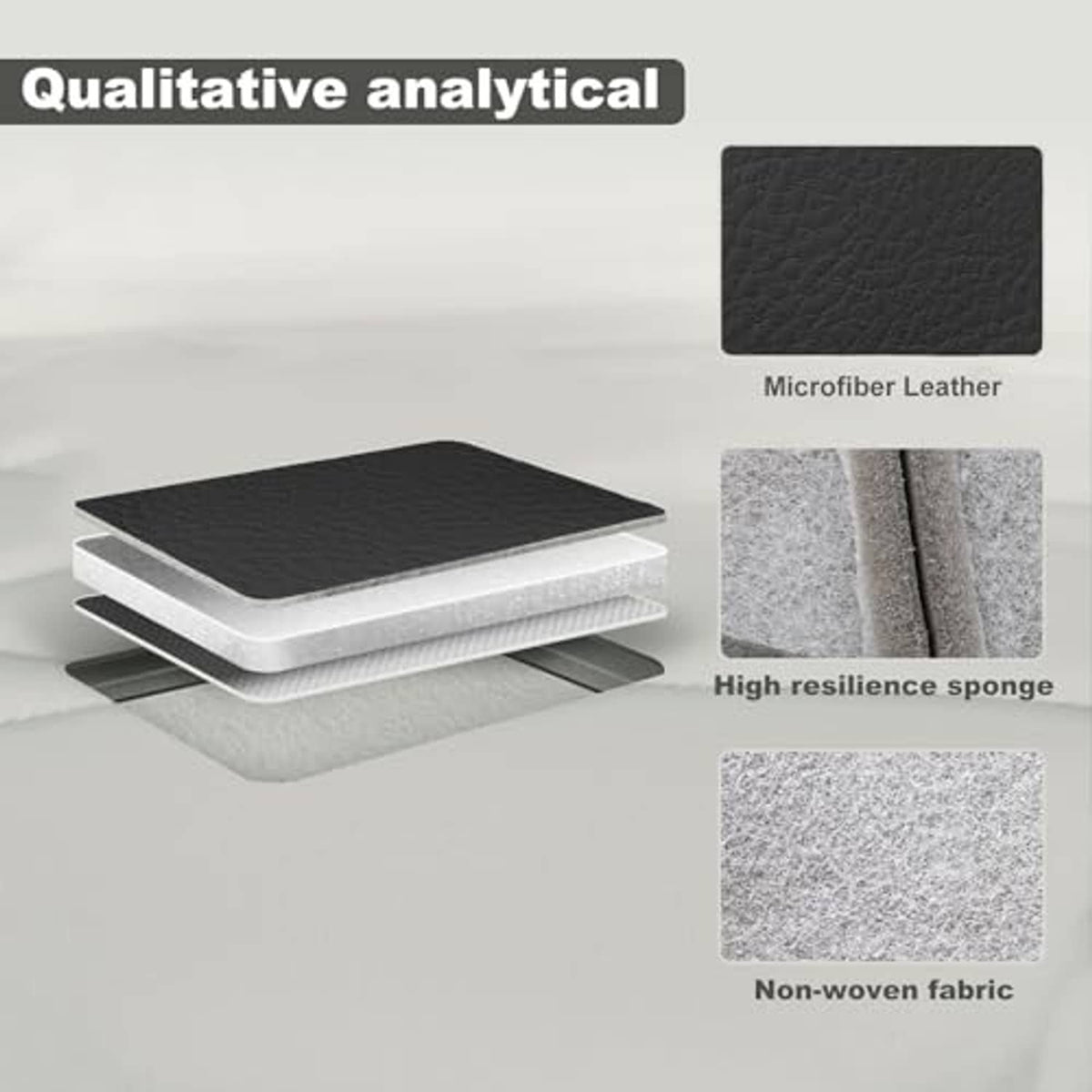 Seat cover material layers: microfibre leather, high-resilience sponge, non-woven fabric