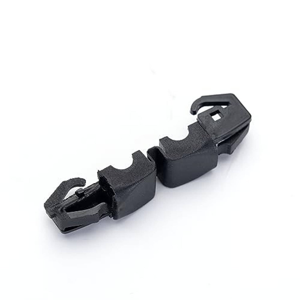 Black fuel filler cap clip retainer, close-up side view