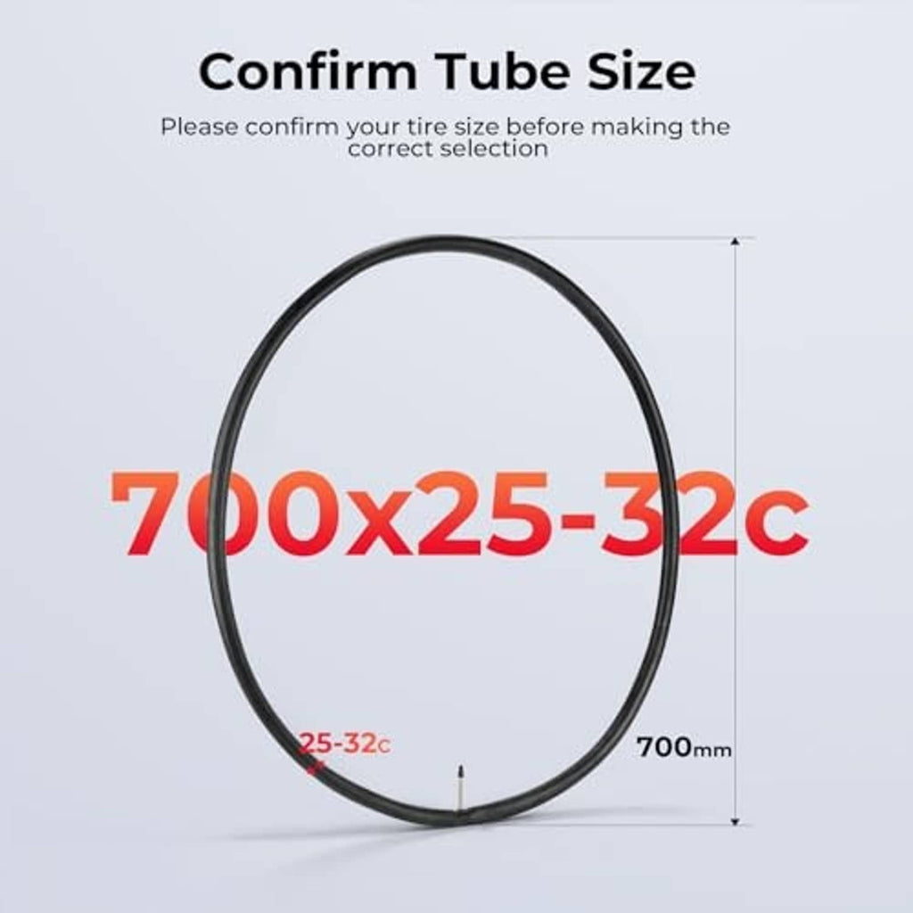 Bike inner tube with 700x25-32c size, shown as a sizing outline