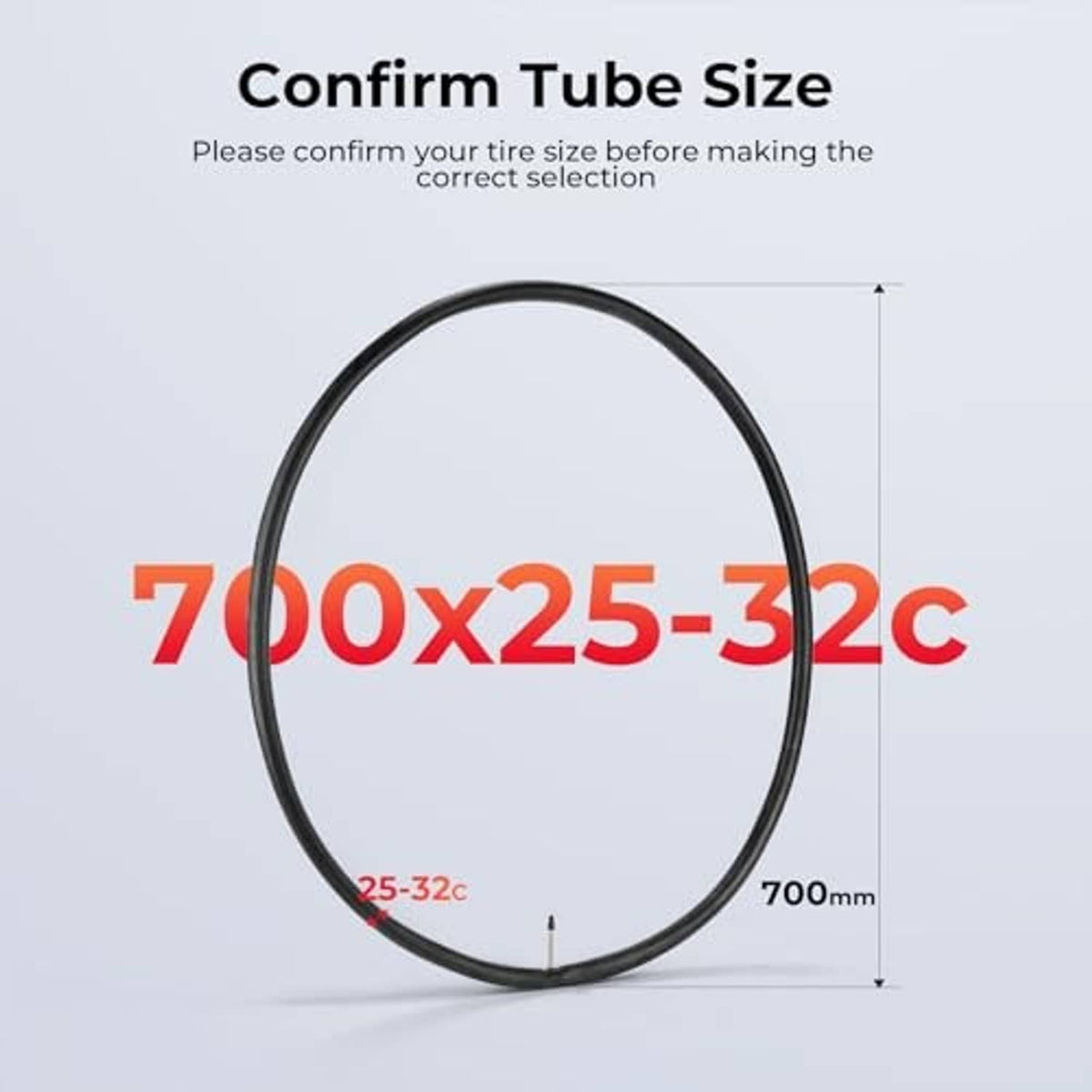 Bike inner tube with 700x25-32c size, shown as a sizing outline