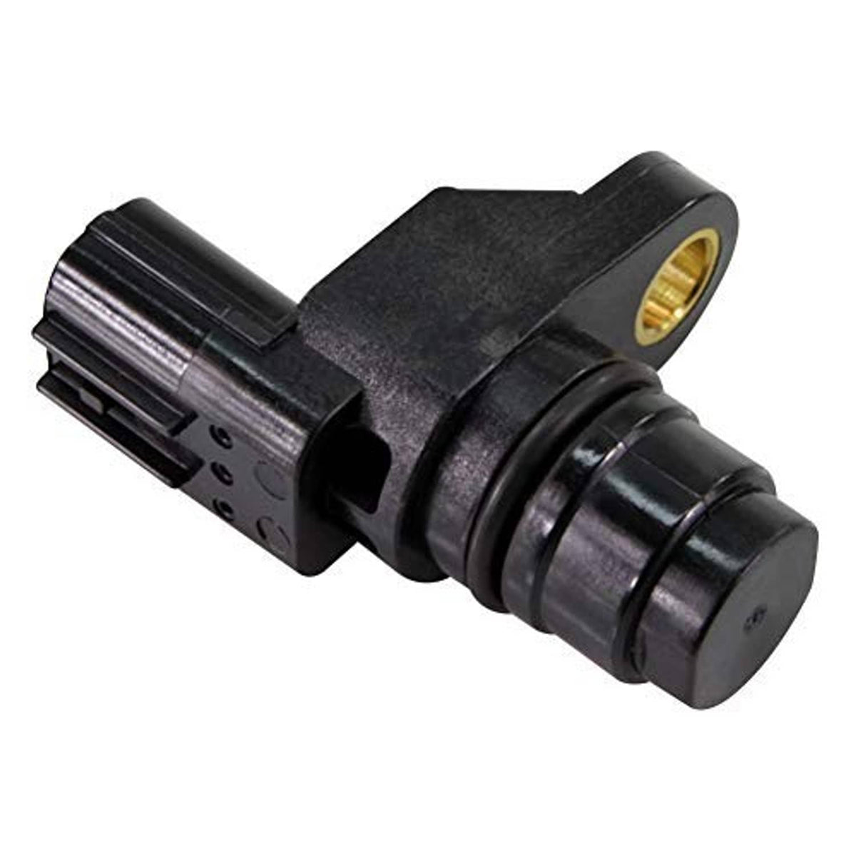 Camshaft position sensor with black body and gold-ring contact, angled connector side