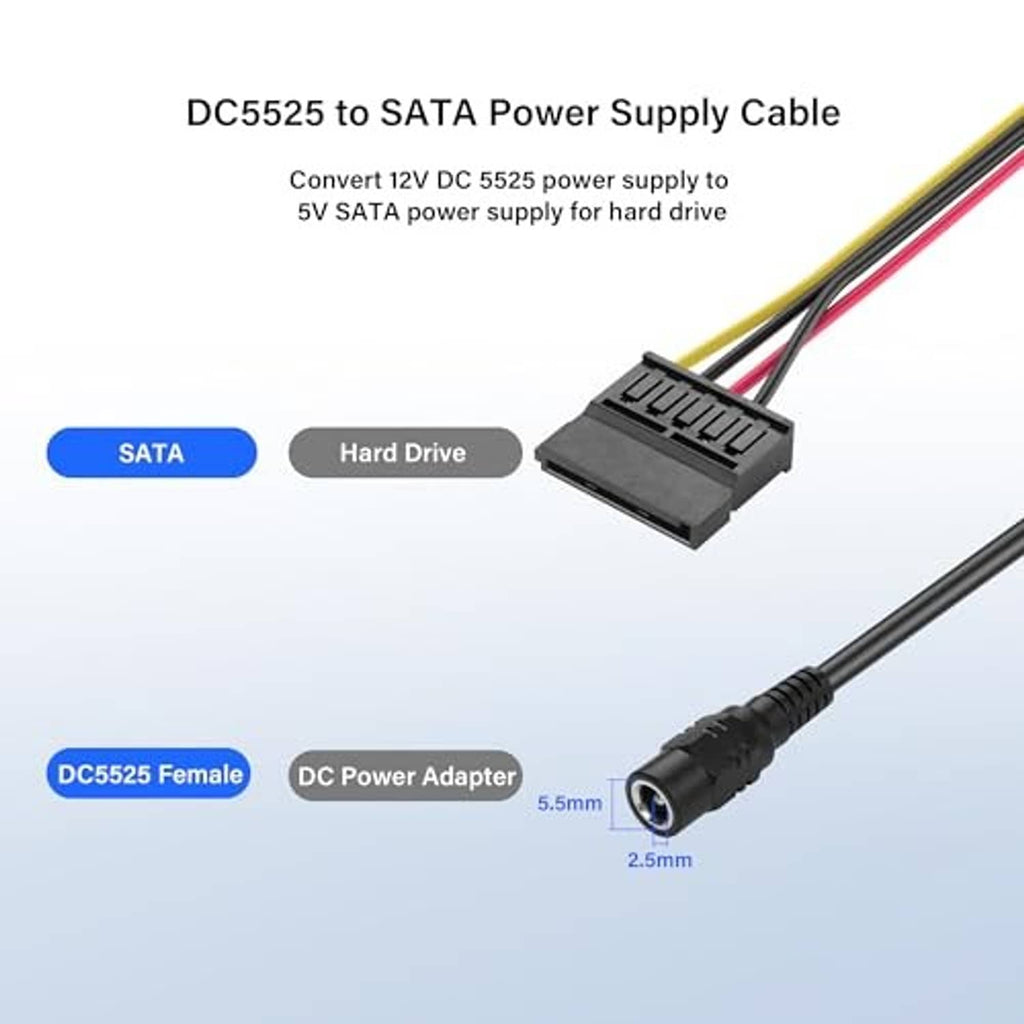 DC 5.5x2.5mm to SATA power supply cable with SATA plug and DC barrel connector