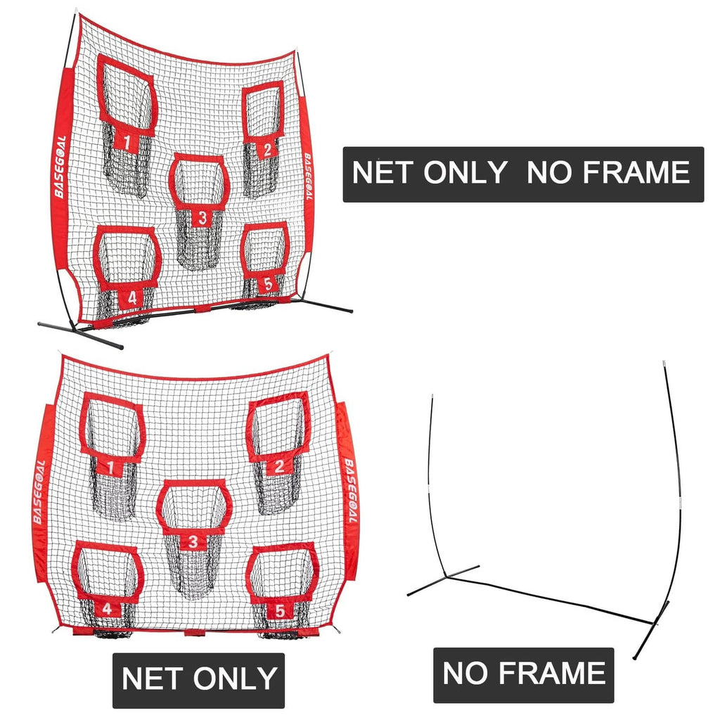 Red football net replacement panel with five target openings; net-only design