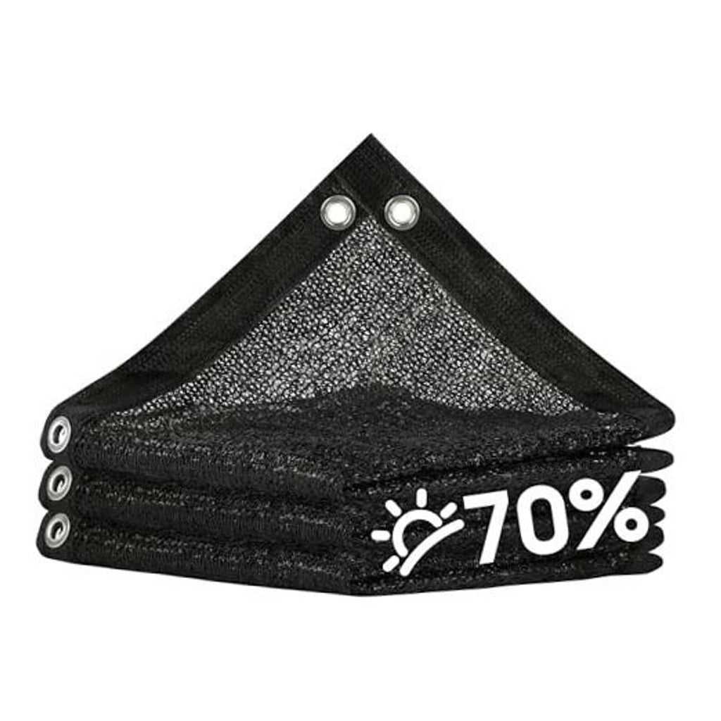 Black 70% shade cloth tarp, folded woven mesh fabric with metal grommets