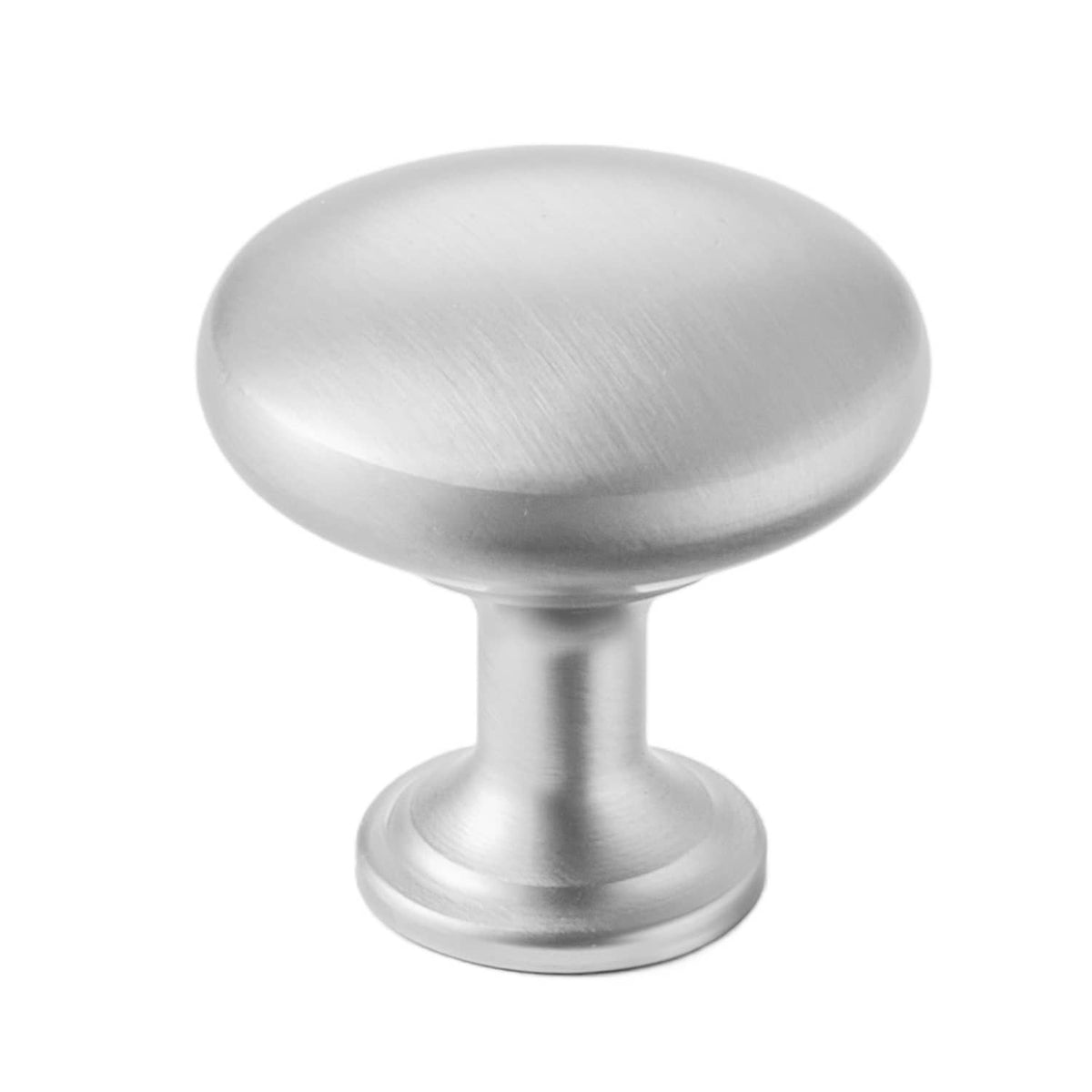 Brushed zinc alloy mushroom cabinet knob with smooth oval top and round base