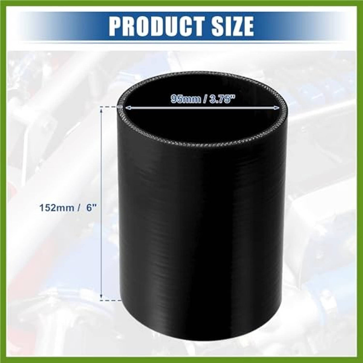 Black straight silicone hose coupler with wide open end, top view