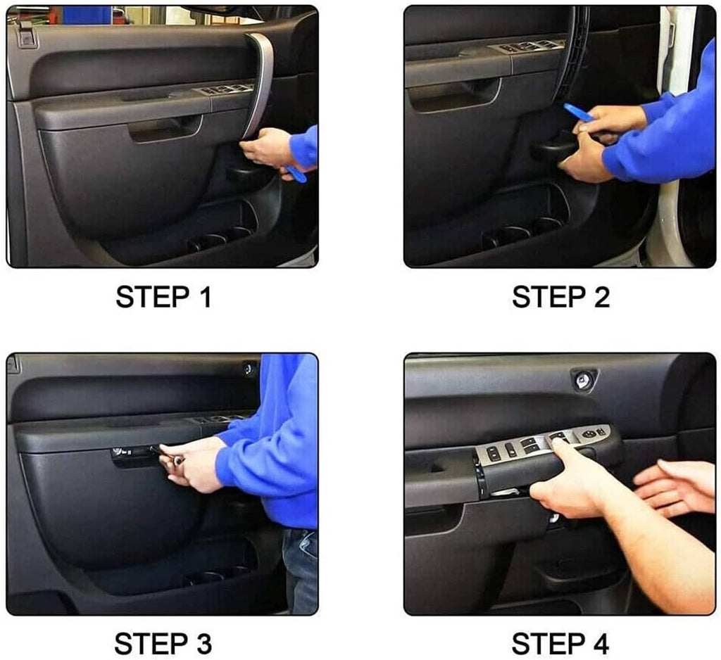 Inside door handle repair kit with tool and handle installation on car door panel