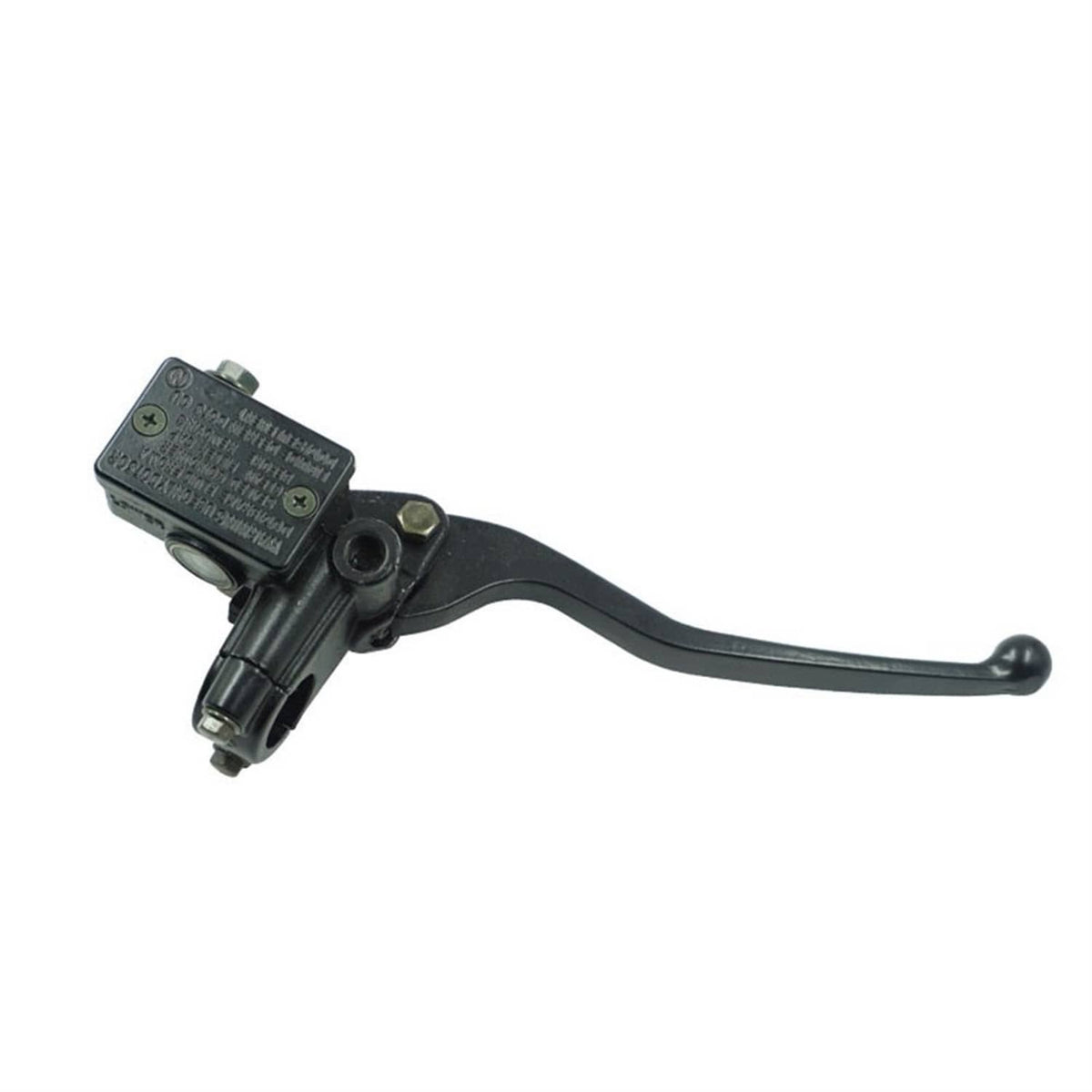 Black front brake master cylinder lever with reservoir block and threaded outlet