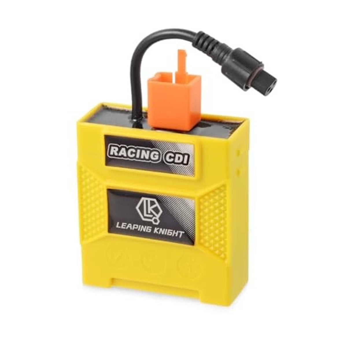 Yellow Racing CDI ignition box with black cable and orange sensor connector