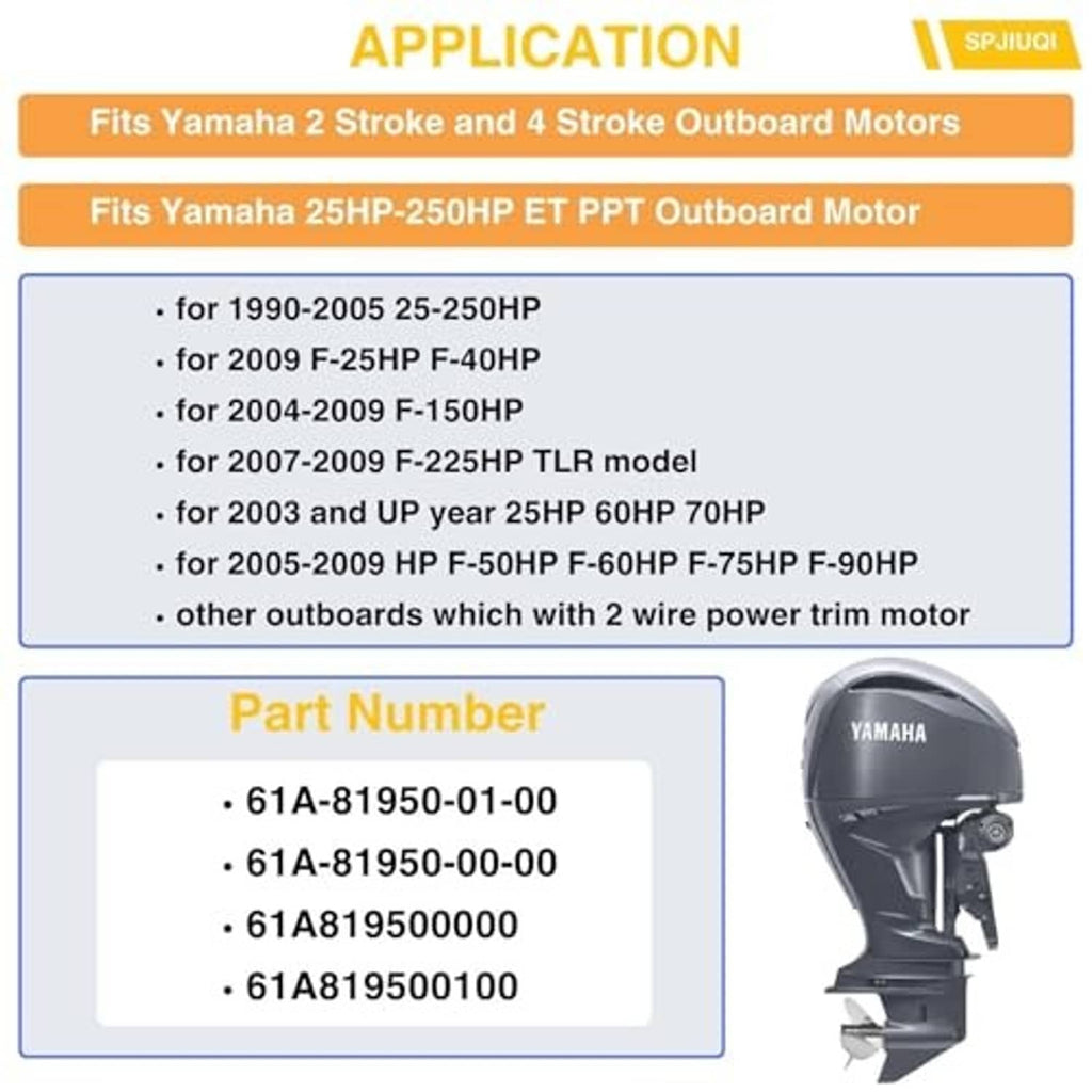 Yamaha outboard application chart for power trim tilt relay with part numbers