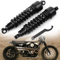Rear motorcycle shocks pair, black coil springs with eyelet mounts for right/left install