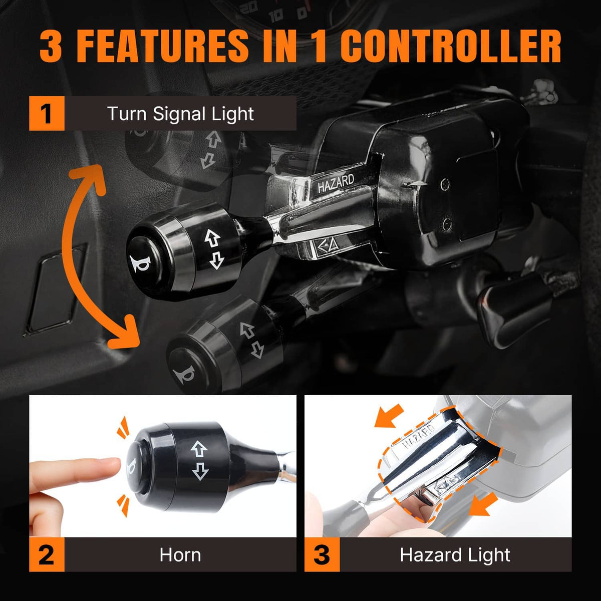 Turn signal, horn, and hazard light control features with switch and wiring shown