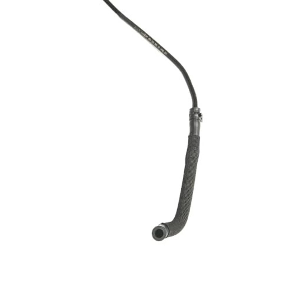 Coolant overflow hose with braided section and small round outlet connector