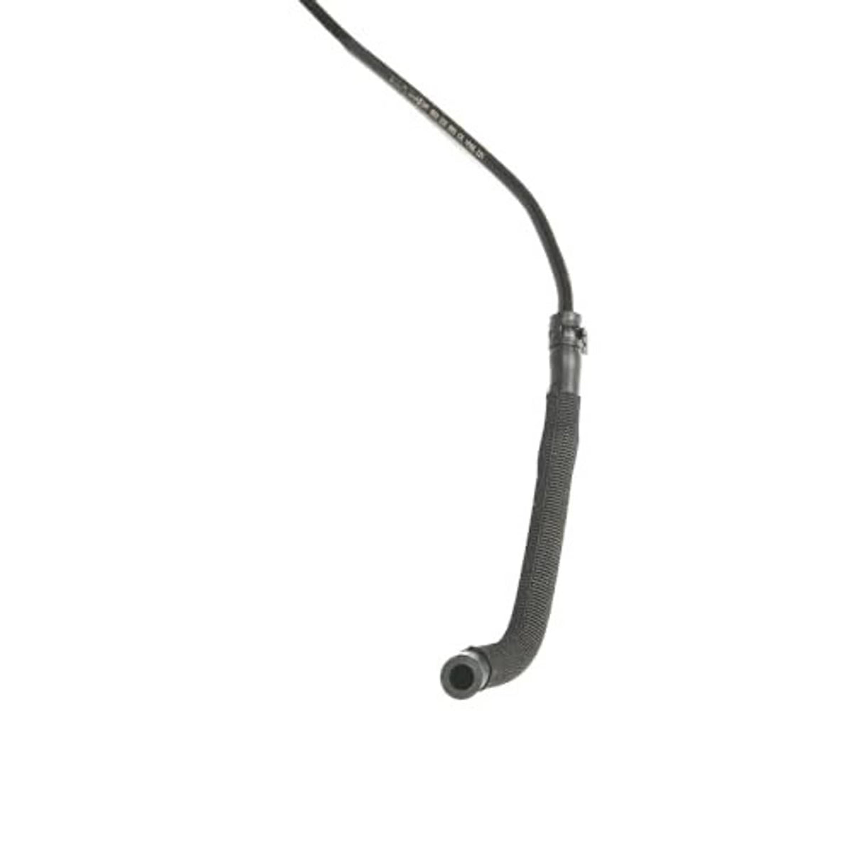 Coolant overflow hose with braided section and small round outlet connector