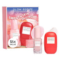 Skincare blur drops duo set with pink and red bottles and boxed packaging