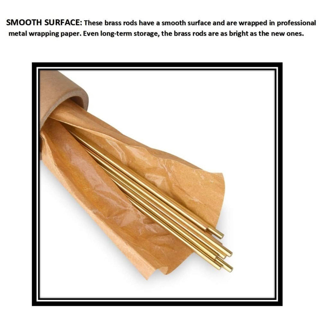 Brass round rods in kraft paper wrapping, smooth shiny gold, straight rod set.