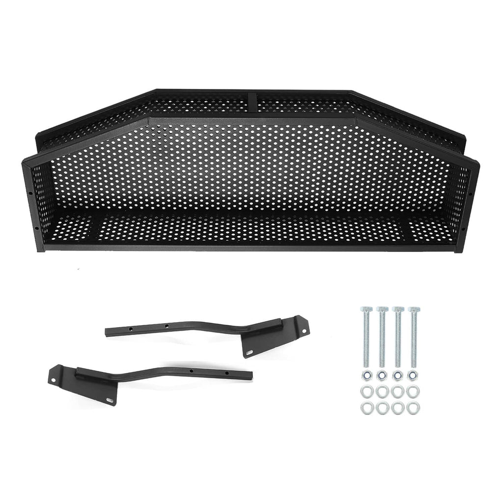 Perforated utility basket with included mounting brackets and bolt hardware set