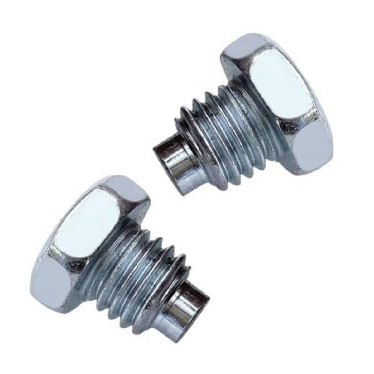 Car jack handle bolts, two chrome hex-head threaded fasteners