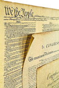 Three parchment-style printed documents with handwritten text, overlapping curled corners.