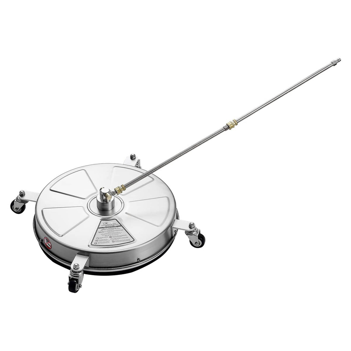 Pressure washer surface cleaner with two extension wands and 4 wheels, stainless disc head