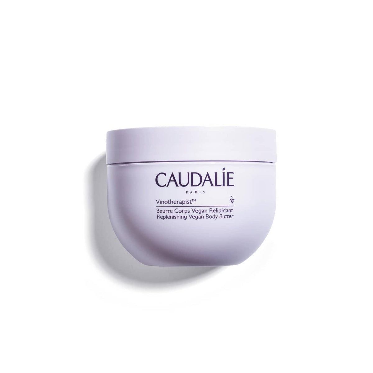 CAUDALIE Vinotherapist body butter jar, pale lavender container with white lid