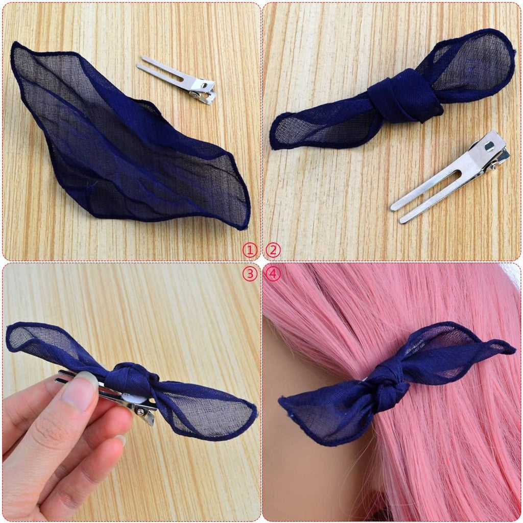 Silver double-prong hair curl setting clips for sectioning, shown with fabric hair piece