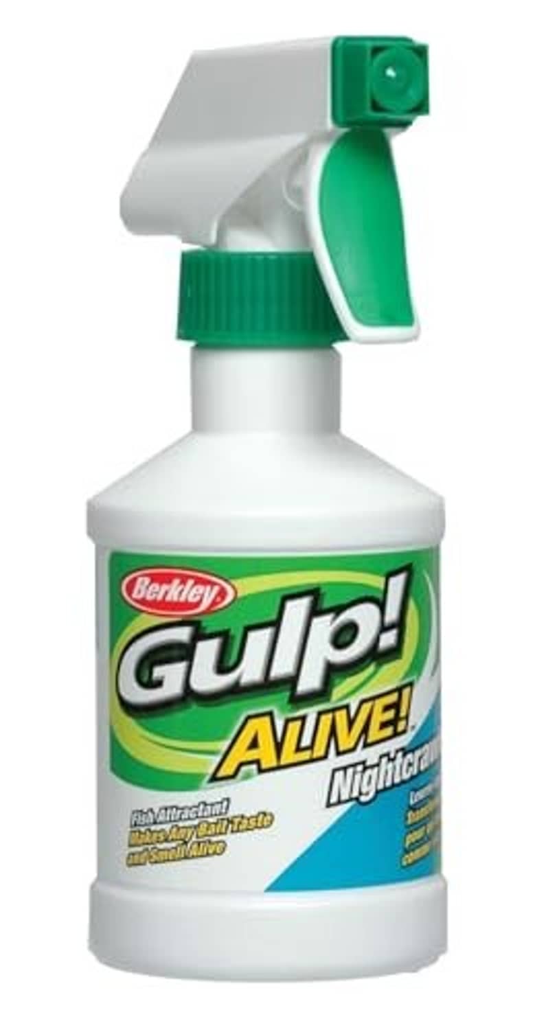 Berkley Gulp! Alive!® nightcrawler attractant spray bottle, green trigger on white body