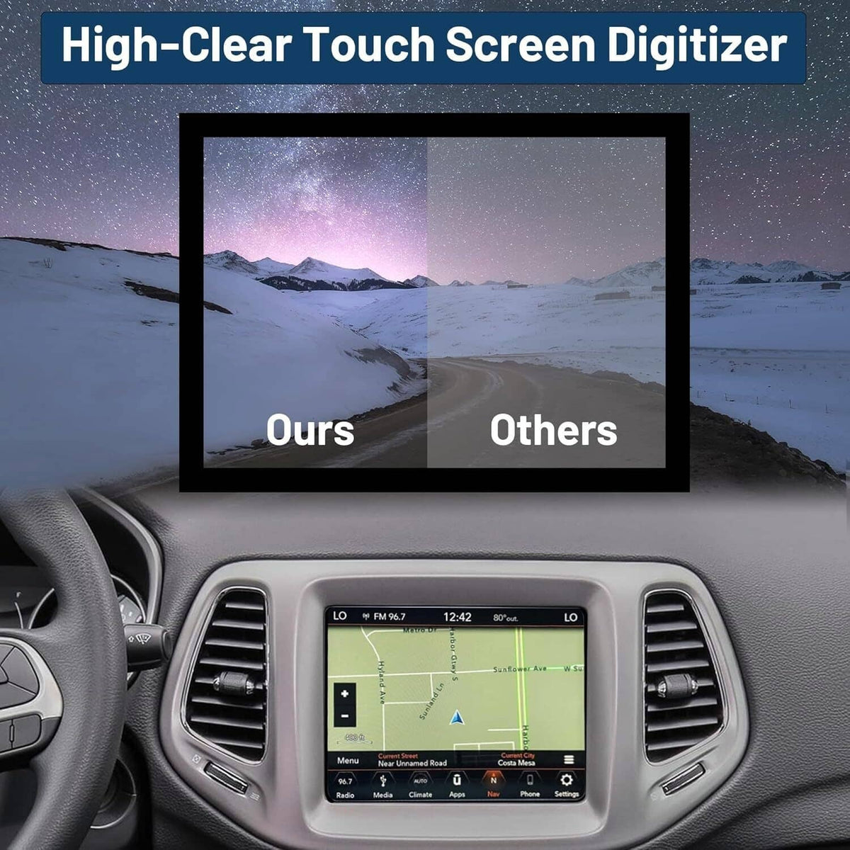 8.4-inch Uconnect touchscreen radio display showing navigation screen and map graphics