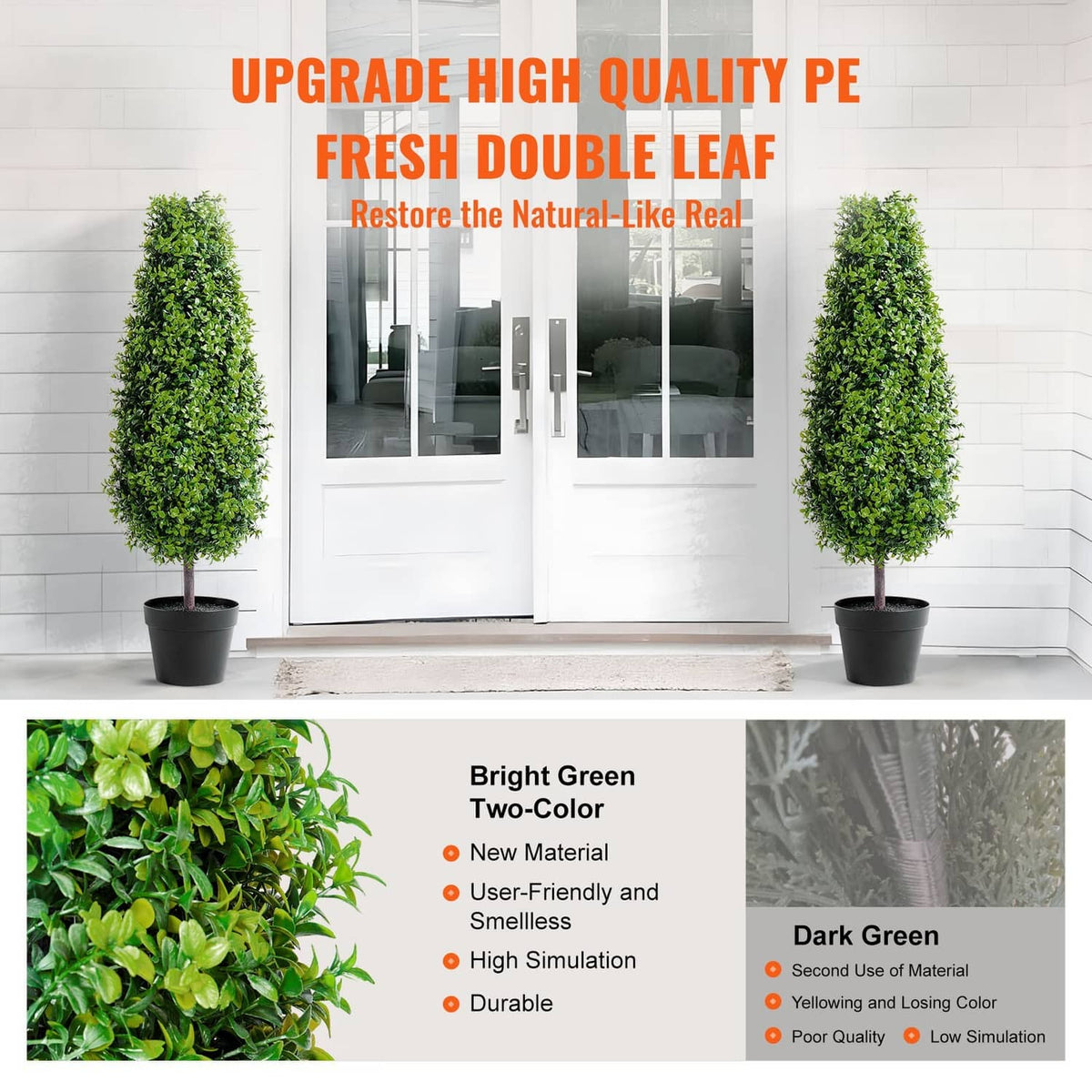 Artificial boxwood topiary trees with bright green foliage in black pots (2-pack)