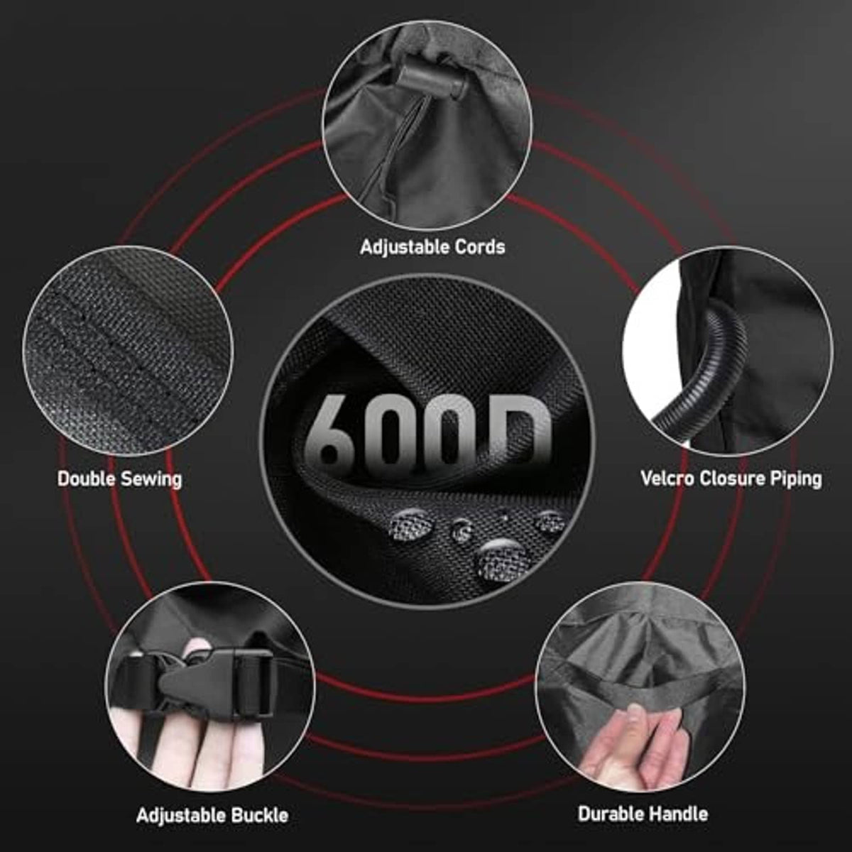 600D air conditioner cover with adjustable cords, reinforced seams, and durable handle