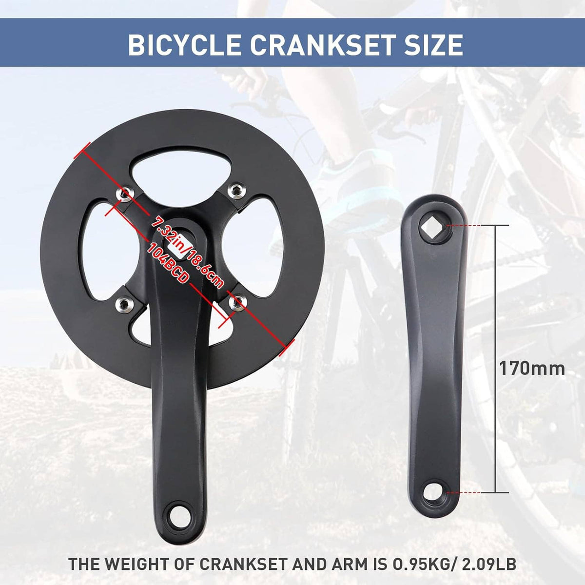 42T e-bike crankset with steel chainring and aluminum arms, 170mm length, black